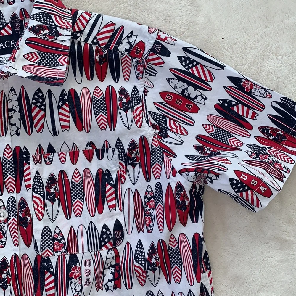 Children’s Place Americana Surf Poplin Button Up Shirt 10/12 USA Surfboards